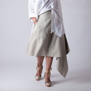 Asymmetrical Linen Skirt with Belt, Plus Size A-Line Skirt Misy