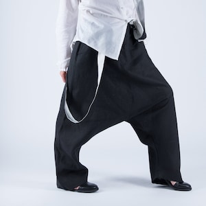 Linen Harem Pants, Loose Maxi Pants, Wide Drop Crotch Pants, Urban casual Maxi Suspenders Trousers JOANNA - PA0732LE