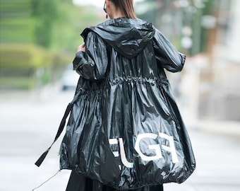 Black raincoat with hood outlet