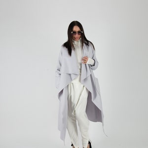 Wool Coat, Long Winter Coat, Asymmetrical Coat, Trench Coat, Winter cape coat, Dove Grey Coat VICTORIA - CT0032CA