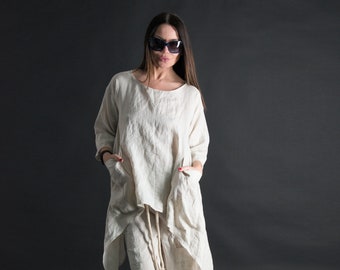 Linen Clothing, Linen Two Piece Set, Women Linen Outfit, Summer Linen Outfit, Wide Leg Pants Set, Boho Linen Outfit AMANDA - SE0261LE