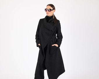 Wool Coat, Winter Coat, Asymmetrical Coat, Trench  Coat, Fashion Coat, Women Coat, Plus Size Coat VICTORIA - CT0032CA