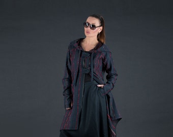 Wool Hooded Asymmetric Coat, Oversized Winter Jacket