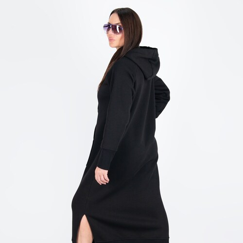 Long shops Sweatshirt Dress, Winter Hooded Dress, Black Maxi Dress, Warm Winter Hooded Dress, Hooded Sweater Dress SUZANA - DR0960W3