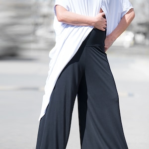 Wide Black Cotton Pants, Women, Cotton Maxi Pants, Loose Trousers, Summer Pants ANDREA - PA0733TR