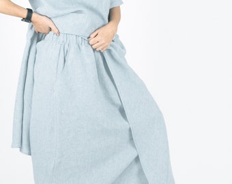 Blue Linen Harem Pants, Japanese Pants for Women, Maxi Wide Leg Linen Pants LAUREN - PA0882LE *