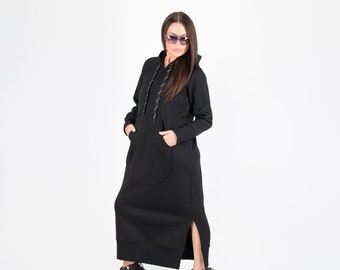 Long Hooded Sweatshirt Dress, Winter Hooded Maxi Dress, Warm Winter Long Hooded Dress, Hooded Sweater Dress for Women SUZANA - DR0960W3