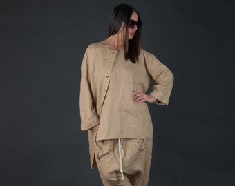 Conjunto de lino, pantalones harén bohemios, ropa de talla grande Clara