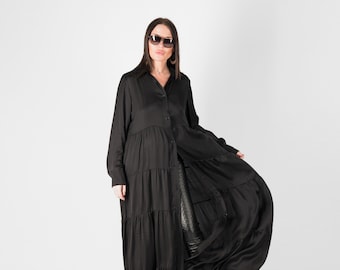 Summer long dress, Black Flounces Dresses for Womens, Black Kaftan, Long Dress, Loose Dress, Long Dress, Party Dress DORA - KA0337SL