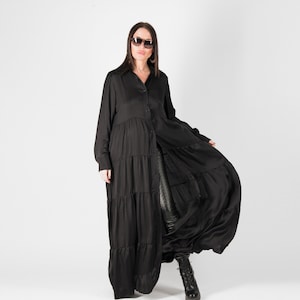 Summer long dress, Black Flounces Dresses for Womens, Black Kaftan, Long Dress, Loose Dress, Long Dress, Party Dress DORA - KA0337SL