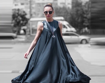 Women Cocktail Dress, Black Wedding Guest Dress, Plus Size Maxi Dress for Women, Satin Wedding Guest Dress, Mothers Day Gift NADIA DR0170CH