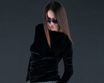 Black Velvet Top, Gothic Elegant Blouse, Plus Size