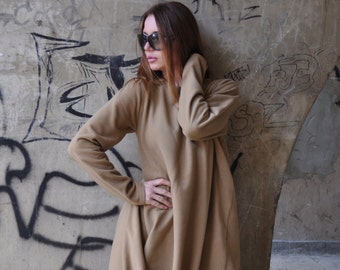 Wool Kaftan Maxi Dress, Plus Size Long Sleeve Winter Dress Holly