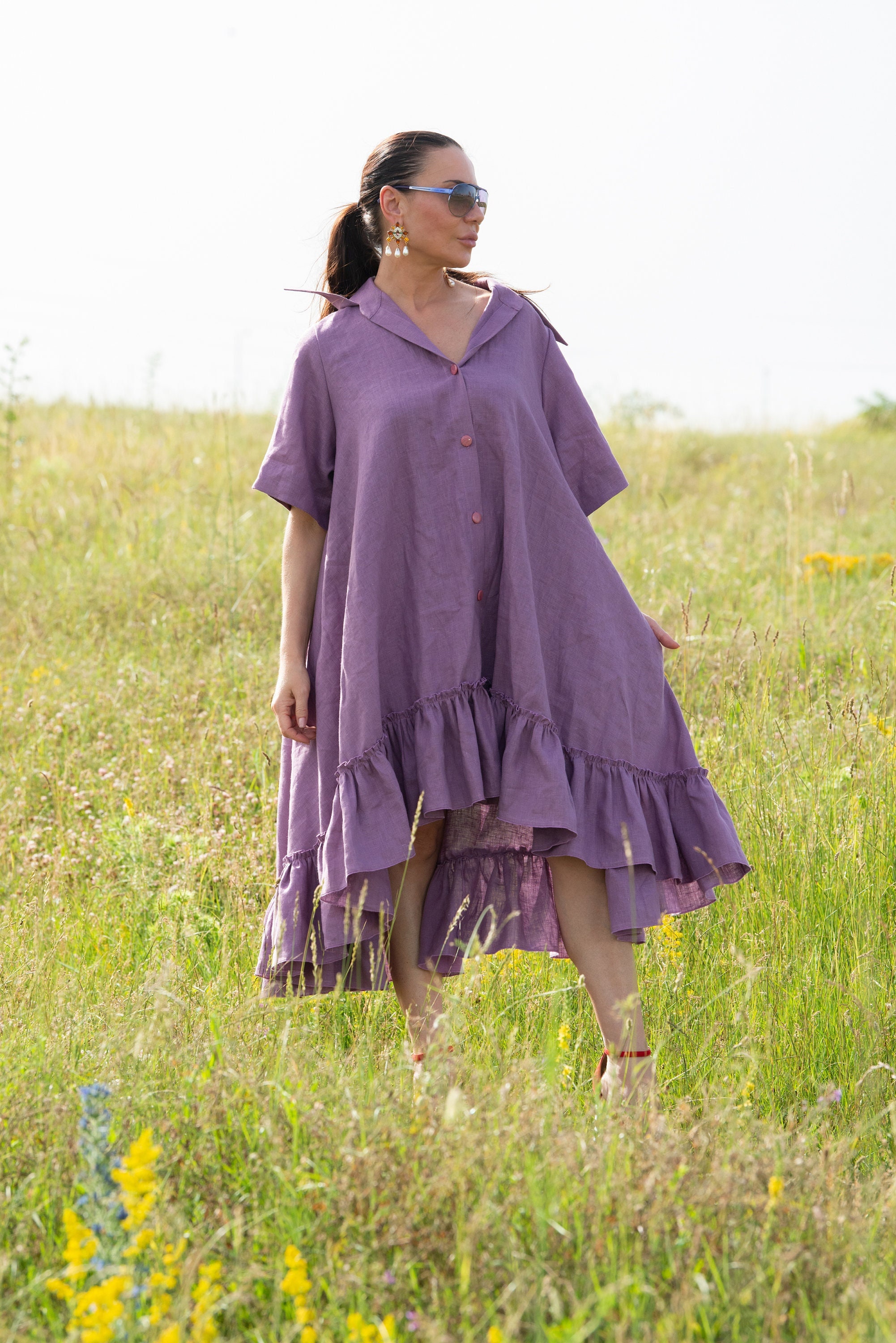 Asymmetrical Ruffle Maxi Dress