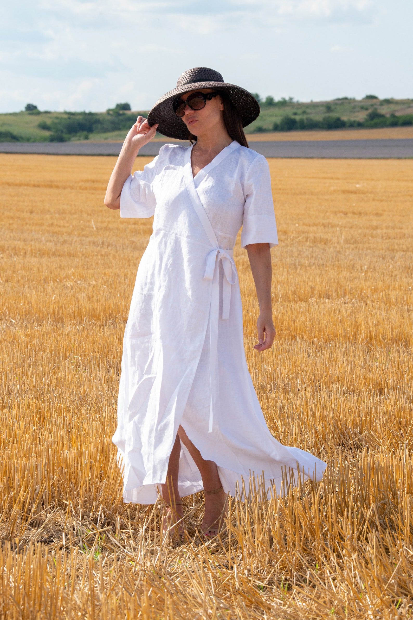 White Linen Wrap Dress Available in Plus Sizes Perfect for Etsy