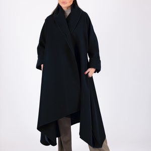 Wool Coat Women, Winter Coat, Cape Coat, Long Wool Coat, Plus Size Wool Coat, Asymmetric Coat, Warm Coat, Minimalist RENATA CT0001CA Black