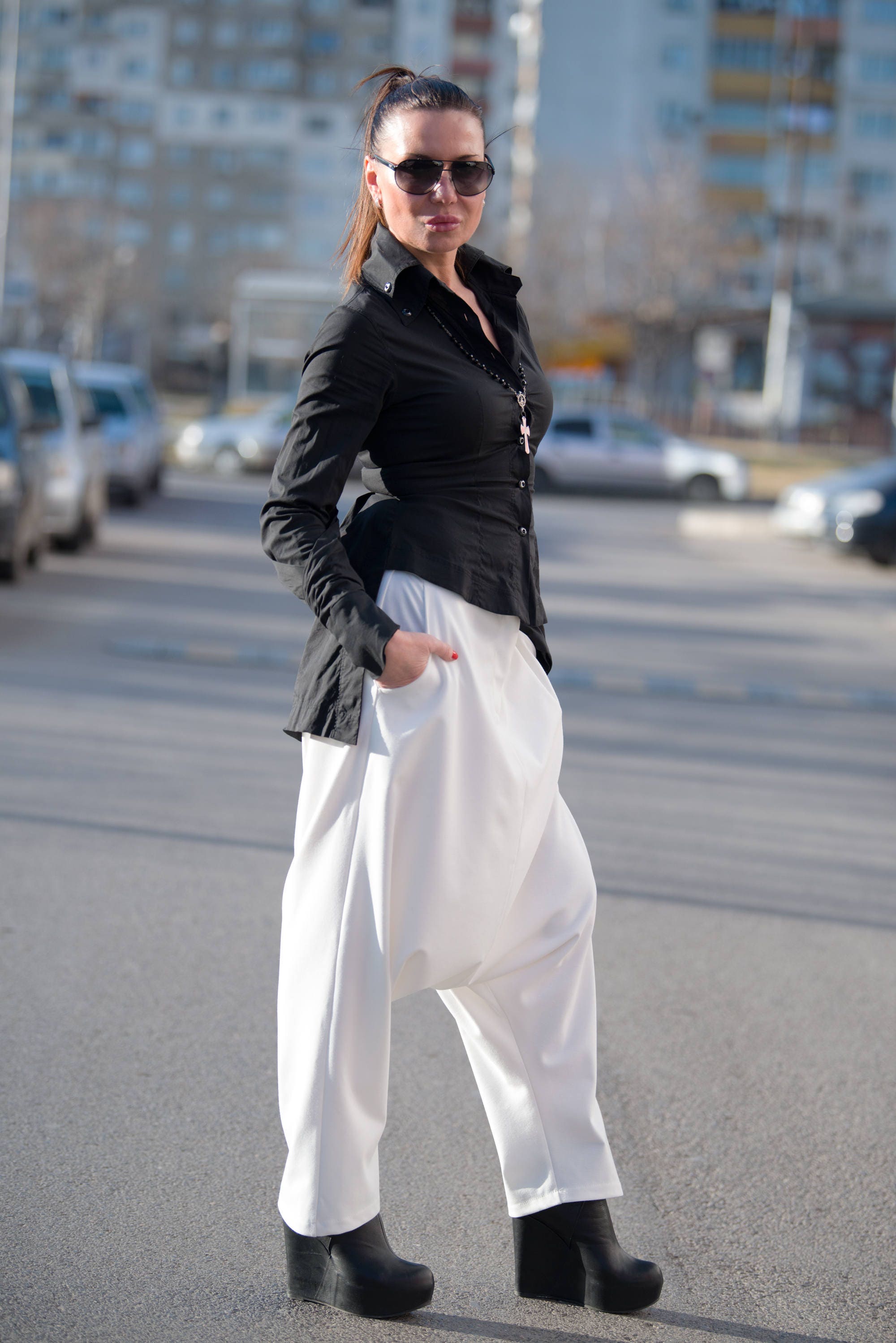 White Harem Pants/White Cotton Harem Pants for Women/Plus Size | Etsy