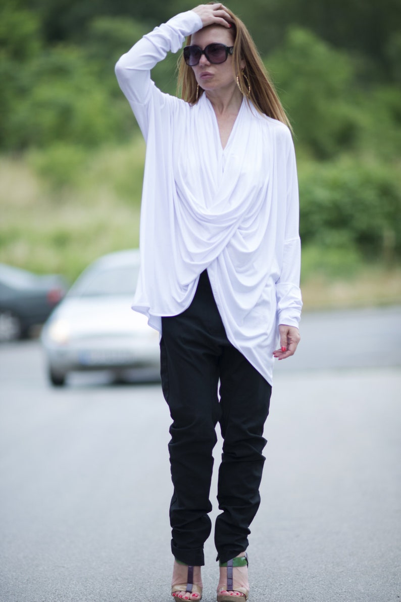 White Asymmetrical Plus Size Top Extra Long Sleeve Cotton - Etsy
