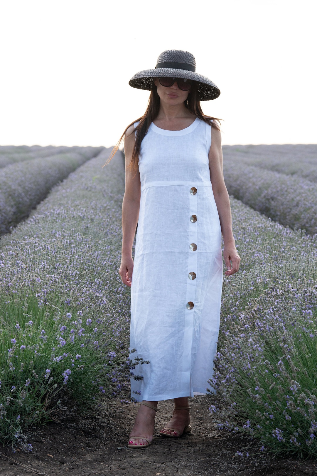 White Button Down Dress, Sleeveless Linen Shirt Dress, Summer Bodycon