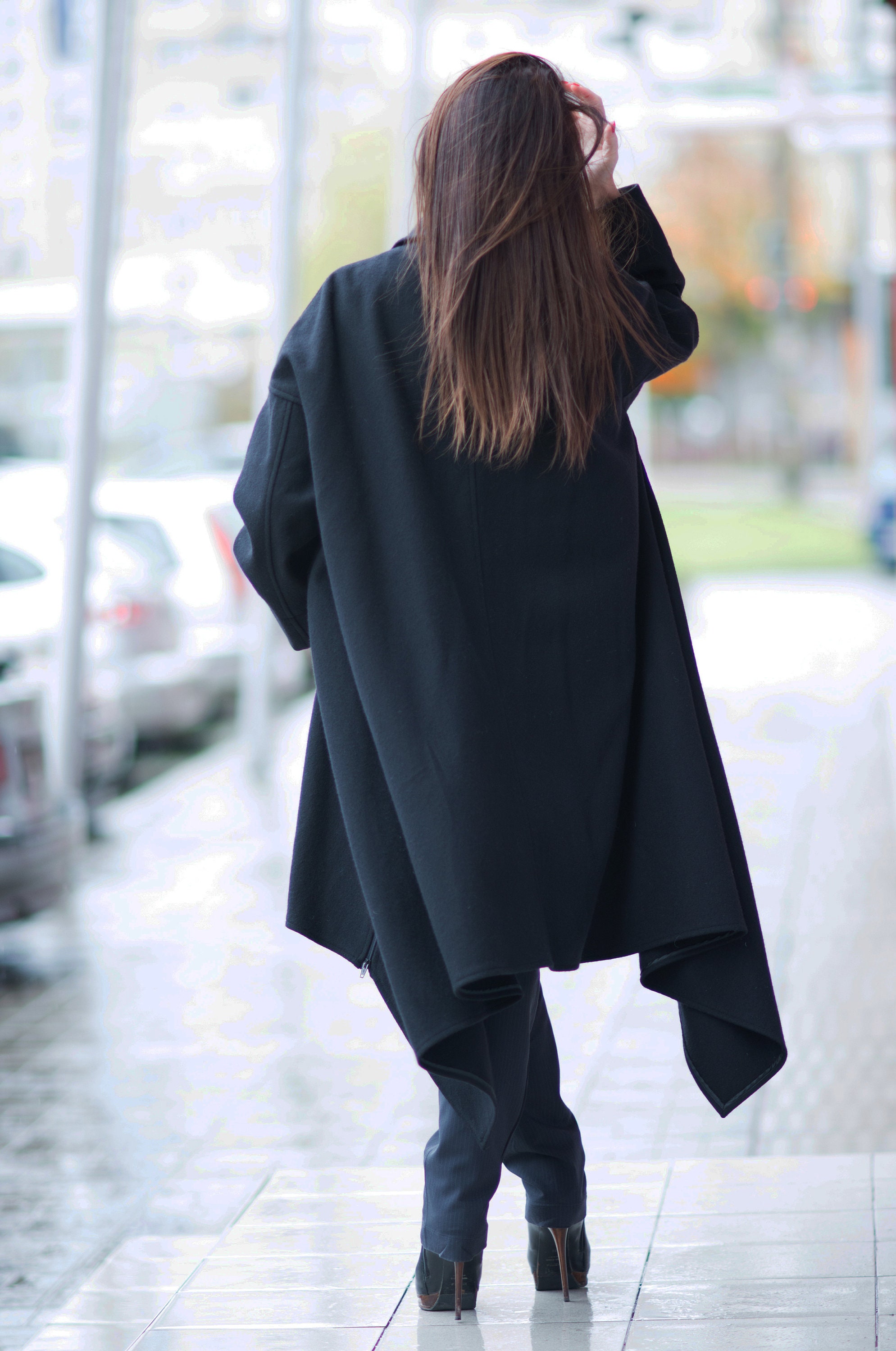 Black Coat Winter Coat Wool Coat Warm Coat Button Down | Etsy