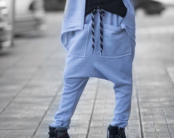 Harem Pants, Autumn Loose Casual Light Grey Drop Crotch Pants, Warm Extravagant Grey Pants, Grey pants MEGAN - PA0758W3