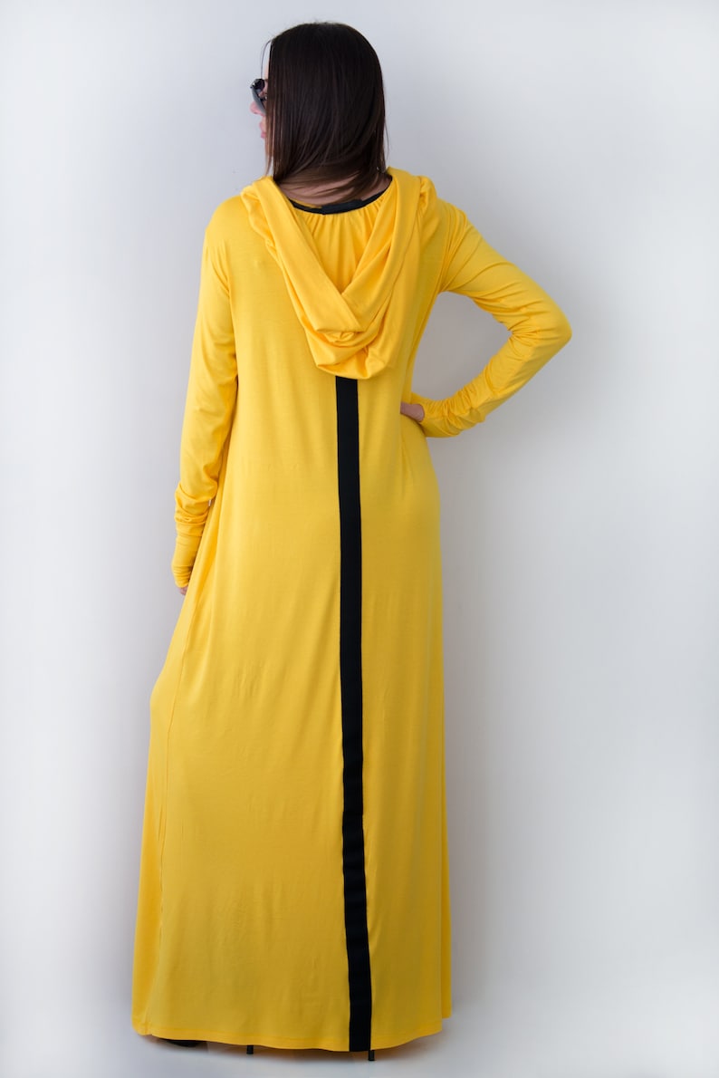 Yellow Women Cotton Hooded Dress/Loose Maxi Dress/Hooded Maxi | Etsy