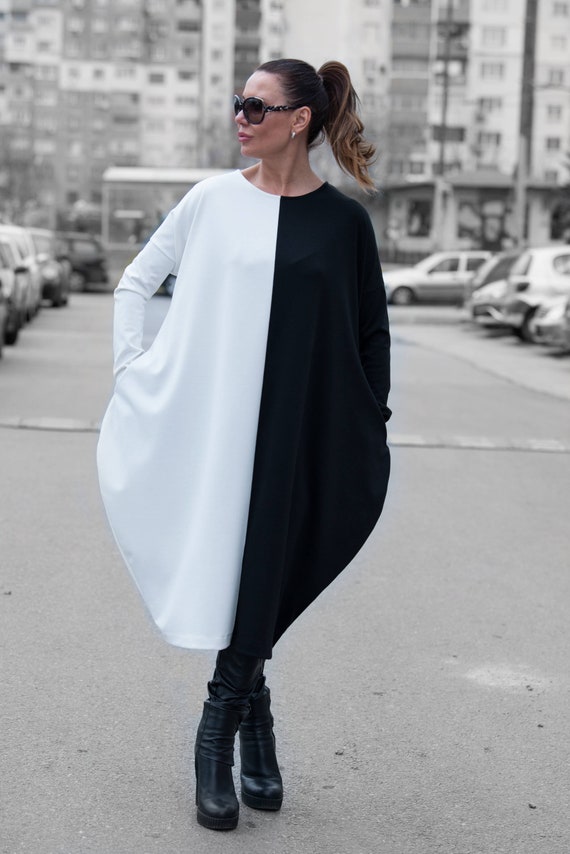 Oversized Schwarz Weiß Tunika Avantgarde Tunika Frauen - Etsy.de