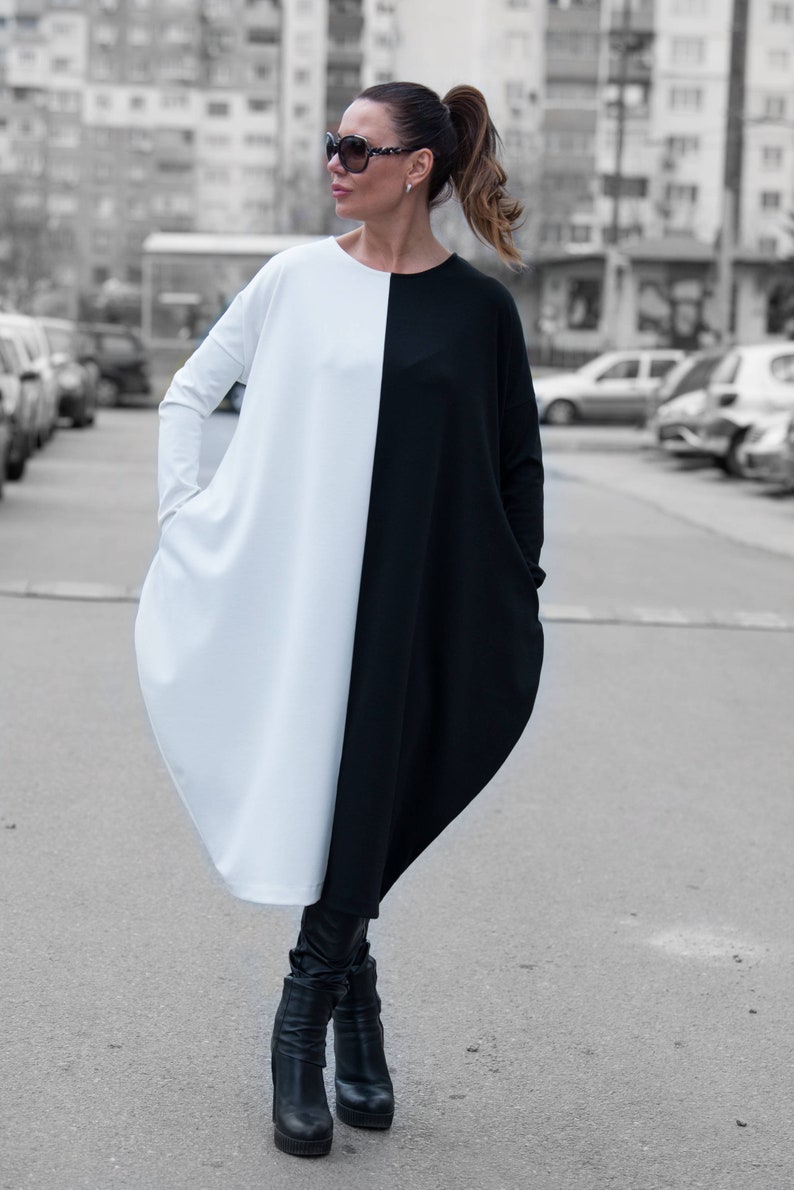 Oversized Black and White Tunic, Avant Garde Tunic, Women Dress, Plus Size Clothing, Maxi Tunic ...