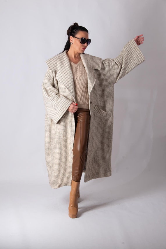 Karierter Wintermantel für Frauen, Übergröße Langes Cape Mantel