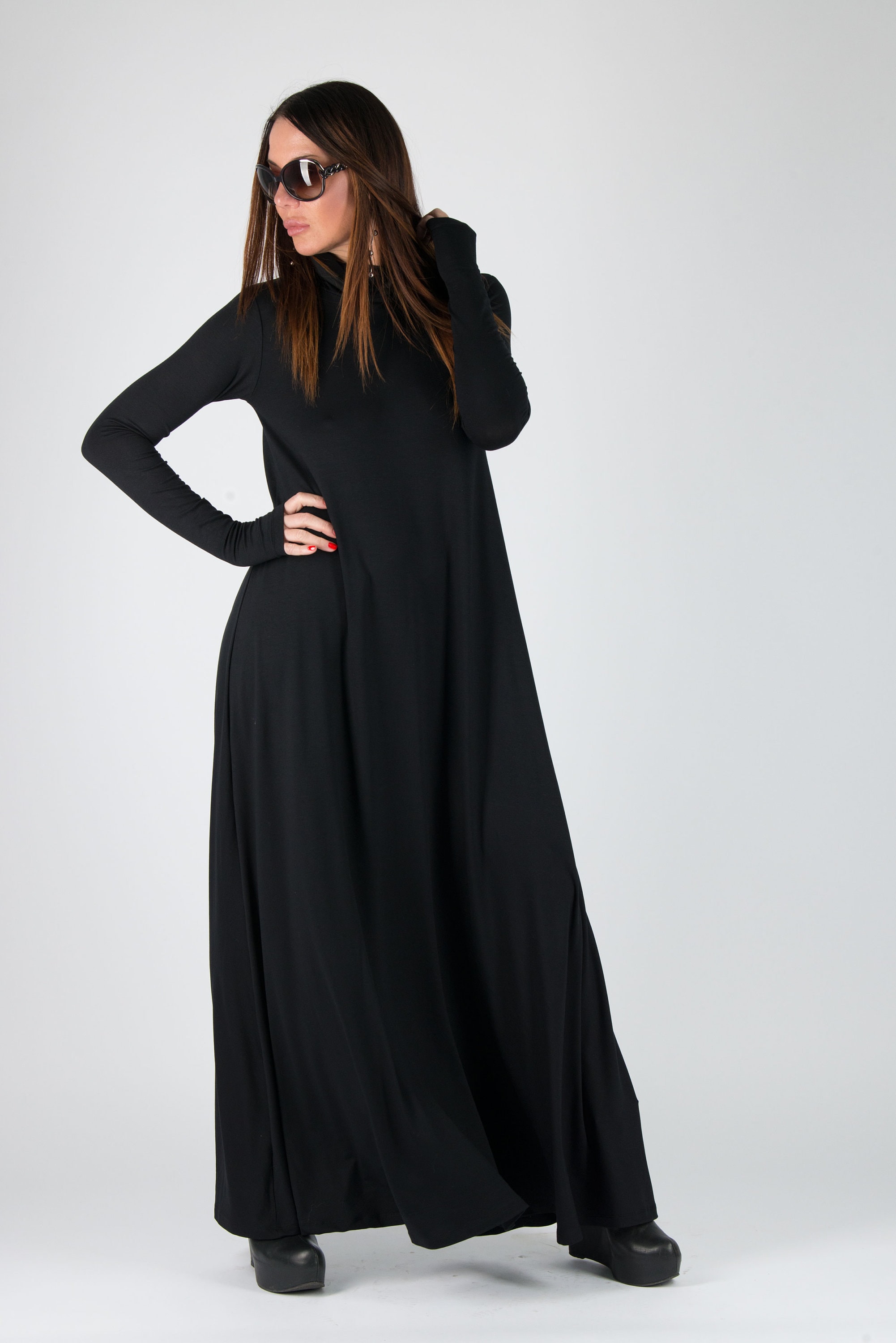 Black Dress Turtleneck Dress Winter Dress Maxi Dress Plus | Etsy