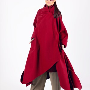 Wool Coat Women, Winter Coat, Cape Coat, Long Wool Coat, Plus Size Wool Coat, Asymmetric Coat, Warm Coat, Minimalist RENATA CT0001CA Red