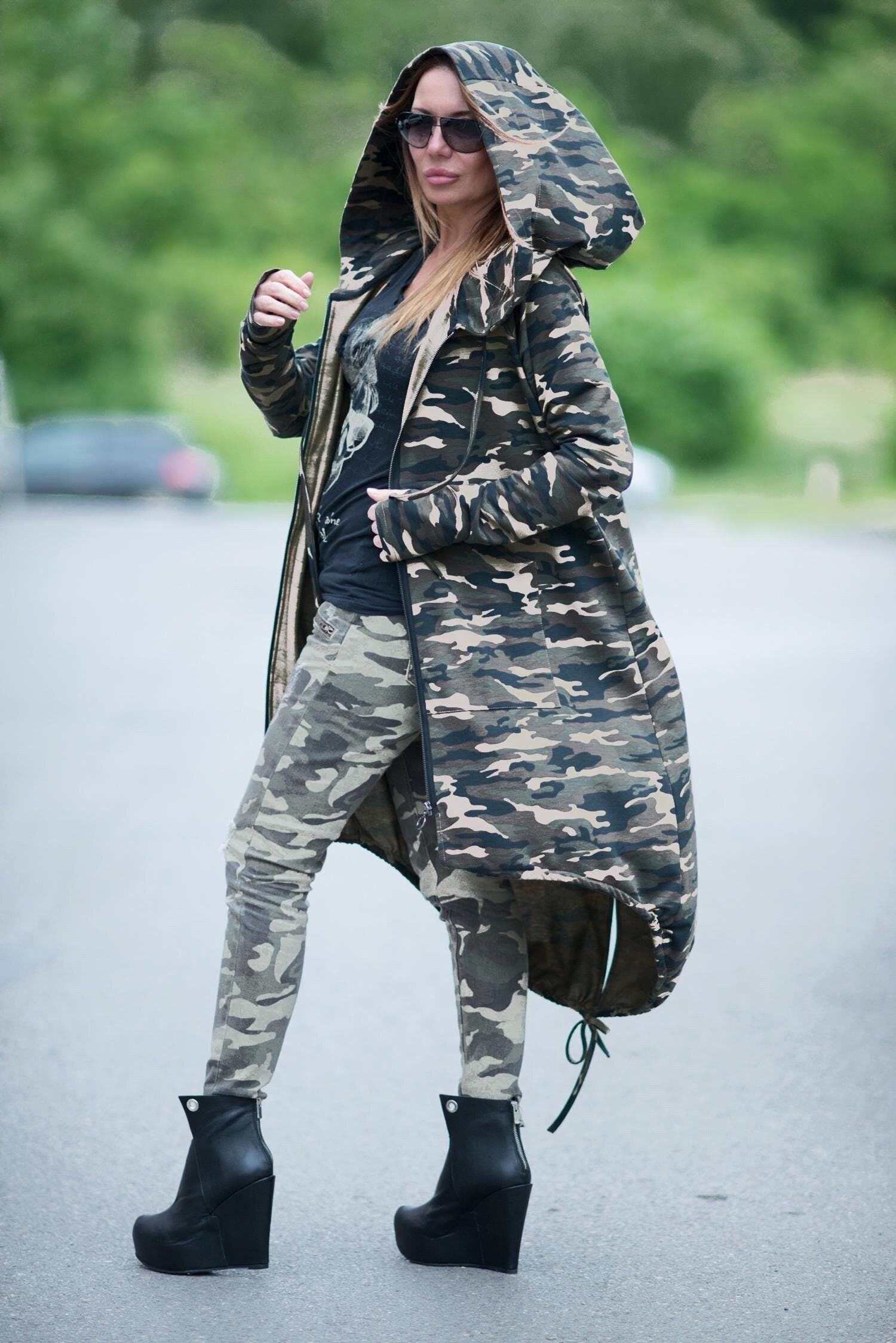 憧れ Hoodie Camouflage Coat, Women Jacket Camo Lightweight Clothing