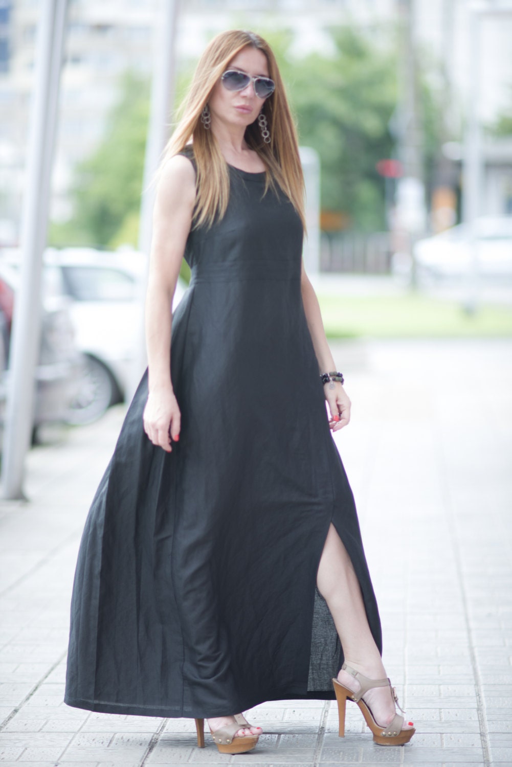 Clothing Black Maxi Dress/Linen Dress/Long Dress/Sleeveless | Etsy