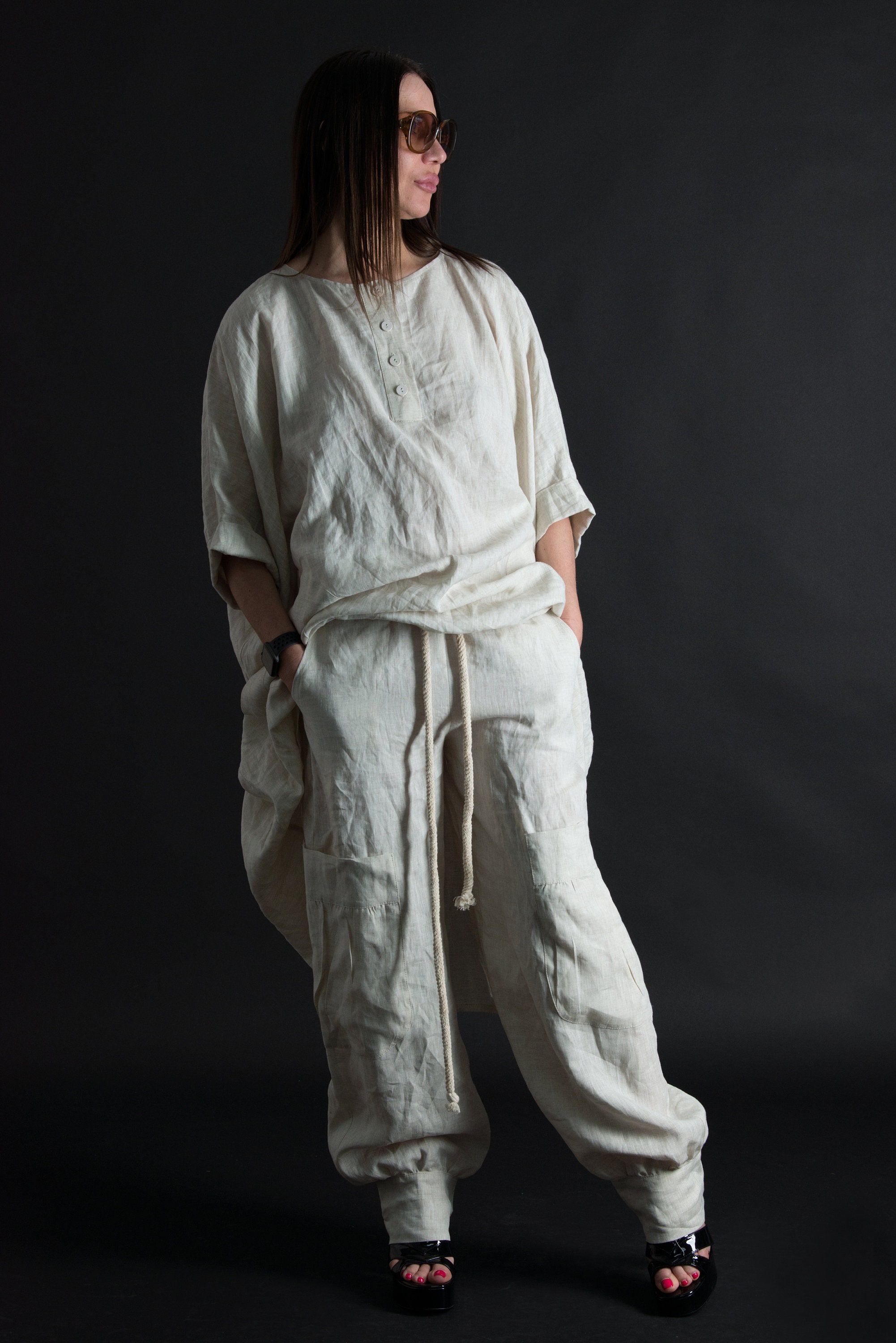 Natural Linen Coord Set/Wide linen dress/Linen Clothing/Linen Etsy