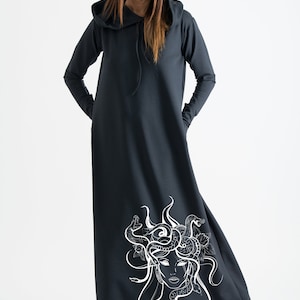 Sweatshirt Dress, Maxi Dress, Extra Long Hoodie, Hooded Warm Sweatshirt Dress, Maxi Dress, Extra Long Hoodie, Hooded Warm