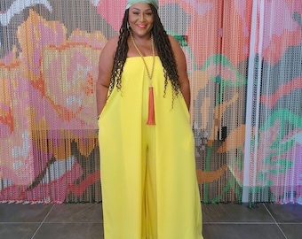 Plus Size Wide Leg Jumpsuit, Georgette Spaghetti Strap Romper Talia