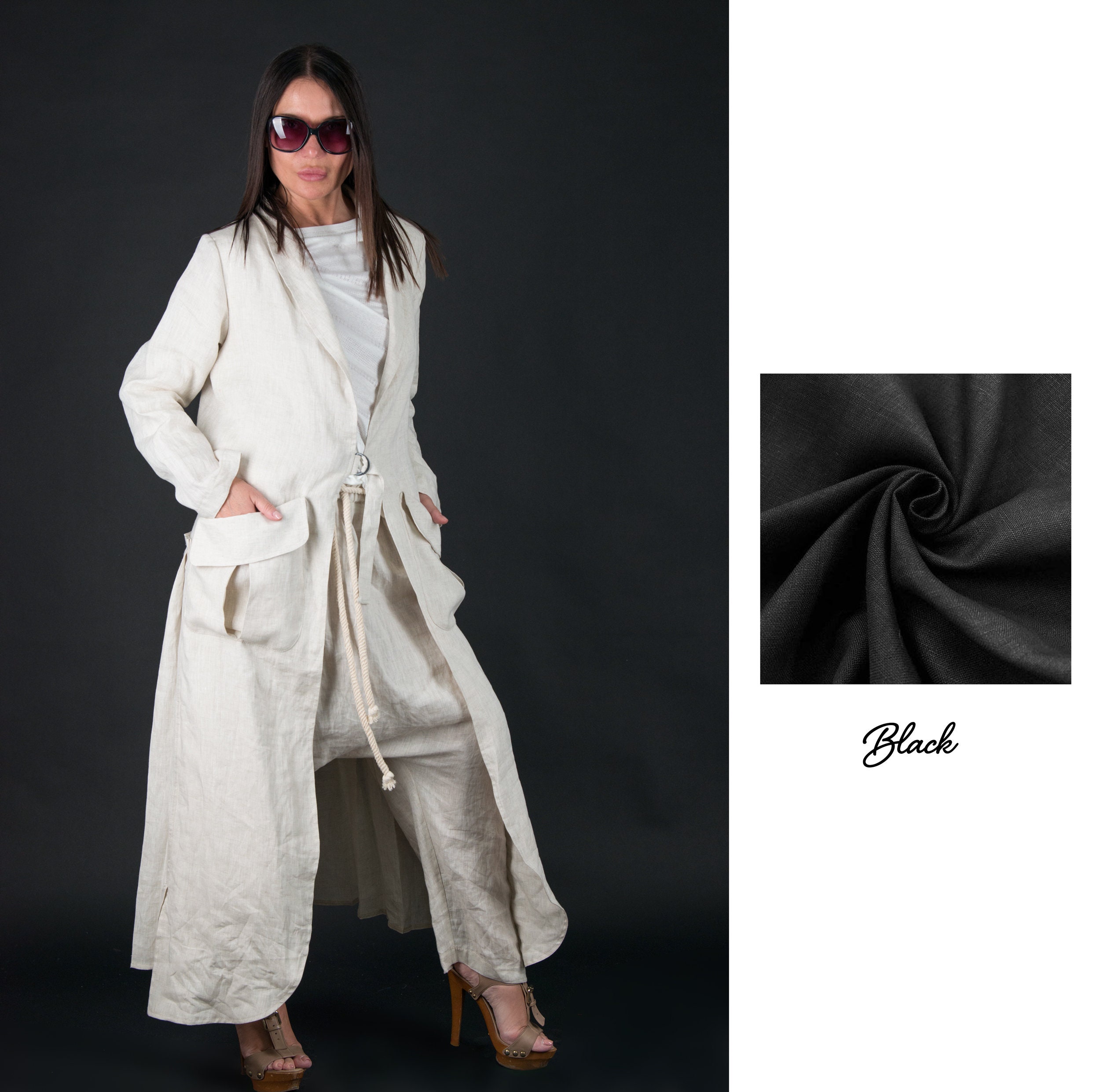 新しい季節 Women Linen Vest, Linen Color, Natural Vest Long Linen ジャケット・アウター