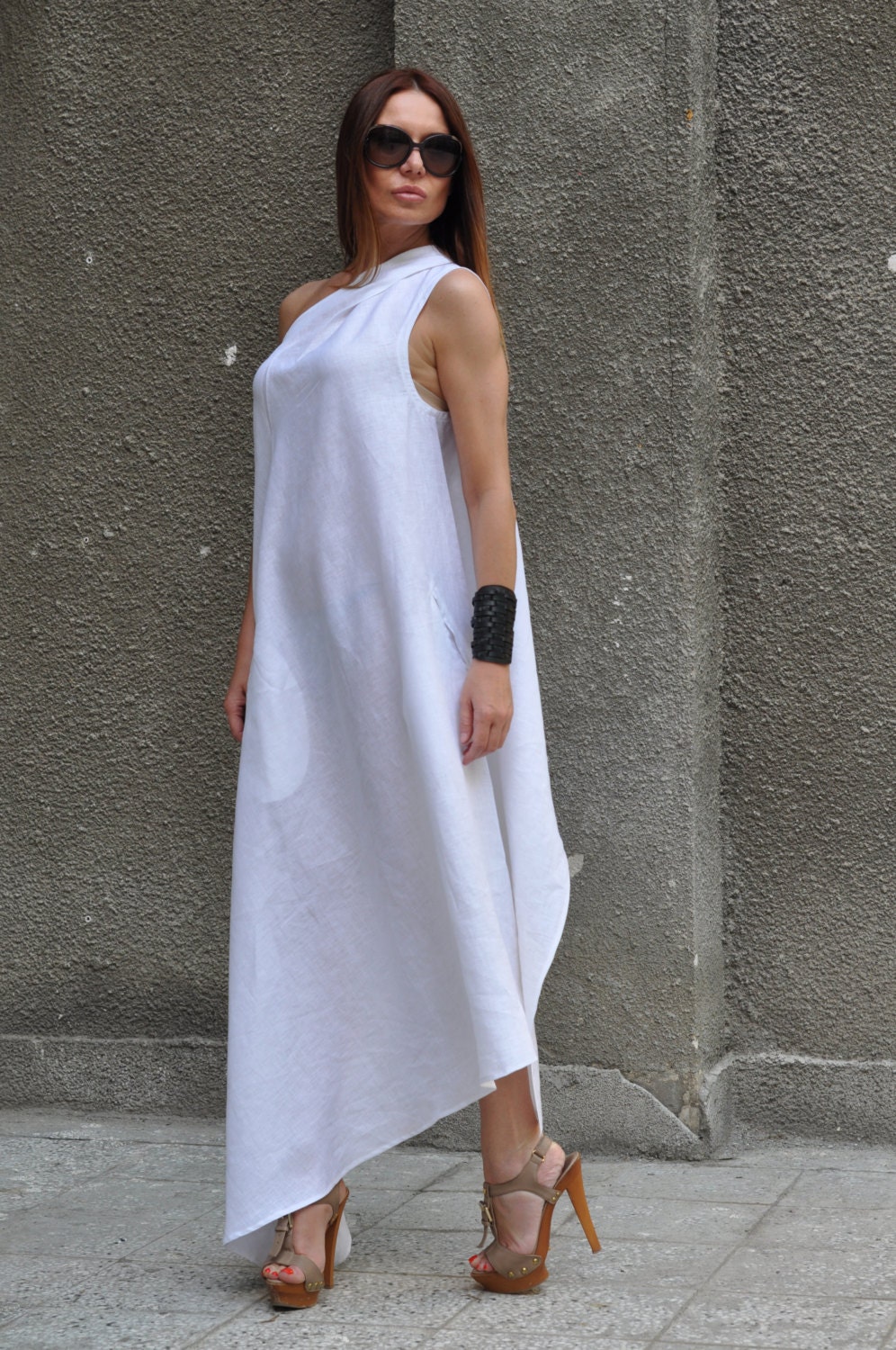 White Party dress for women/Casual Linen White Dress/One | Etsy