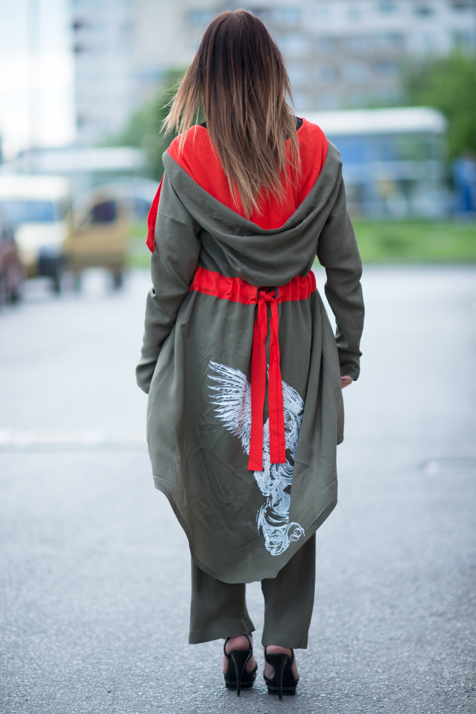 Oversized Hooded Cotton Jacket, Plus Size Asymmetric Coat Angela