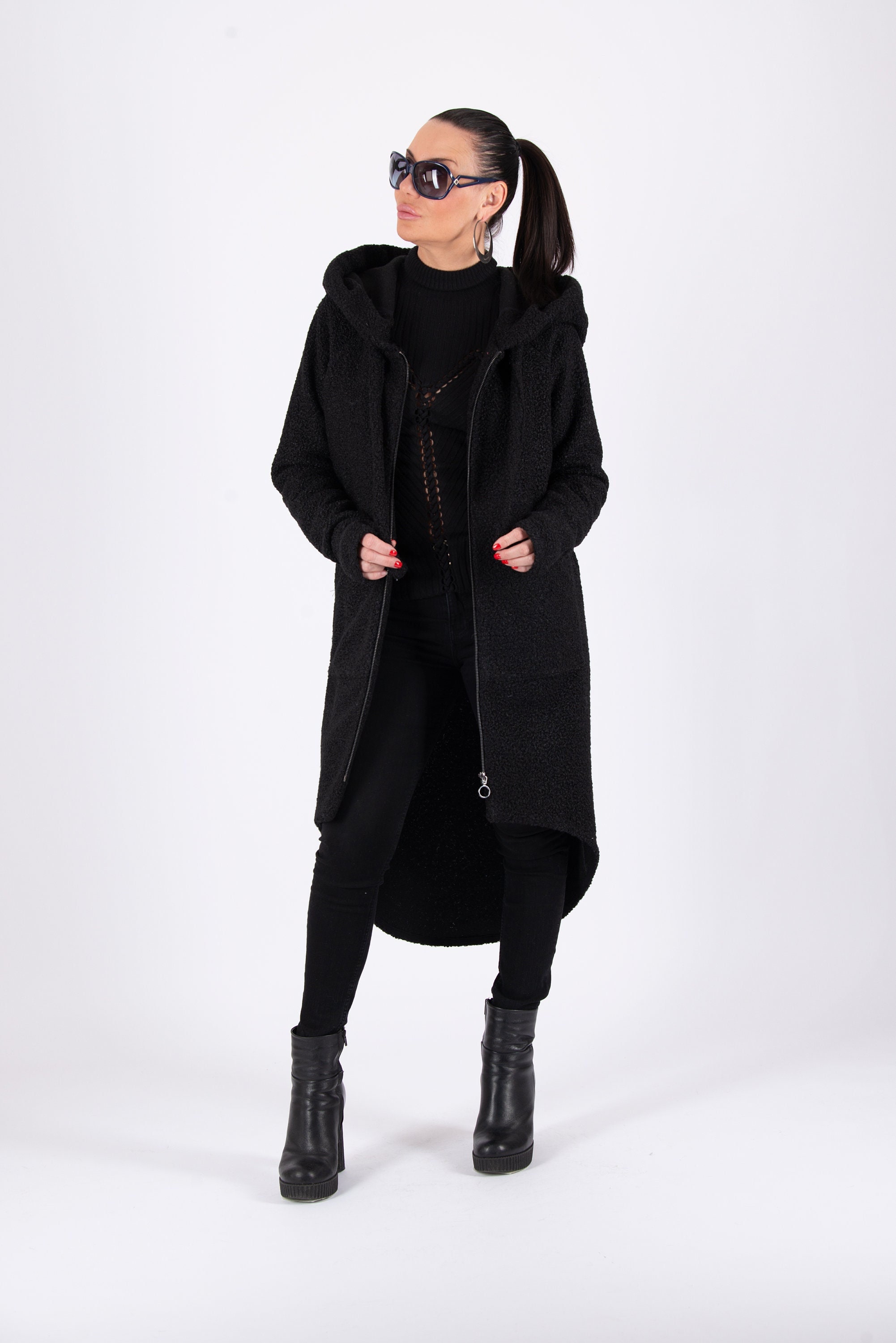 Buy Hooded Cardigan, Women Hooded Coat, Zipper Sweater Jacket