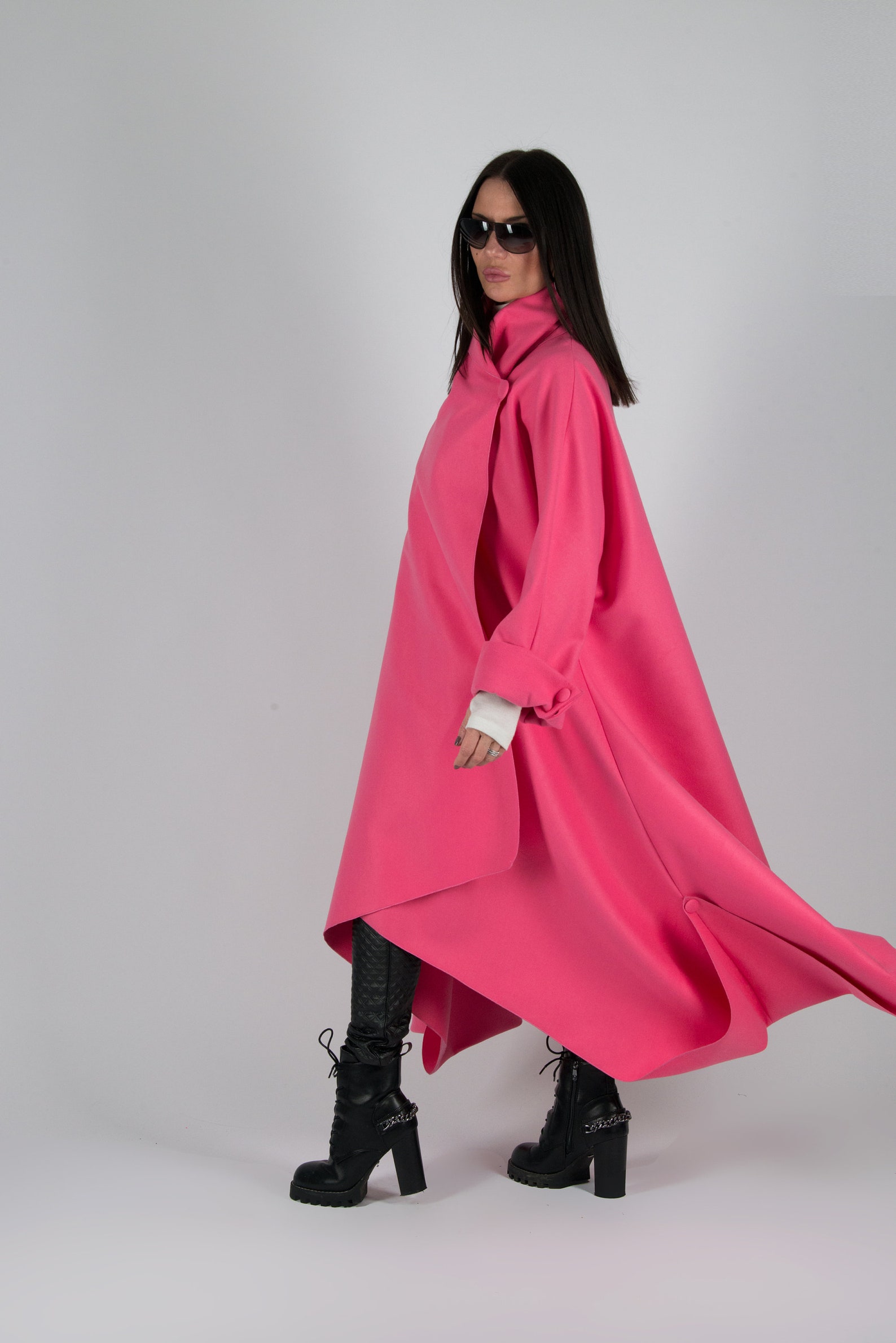 Pink Cashmere Winter Coat / Wool Plus Size Long Coat / Warm Etsy
