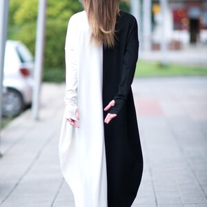 Long Sleeve Dress, Warm Maxi Dress, Maxi Dresses For Women, Black and White Dress, Fall Dress, Casual Plus Size Dress WENDY DR0139PM image 3