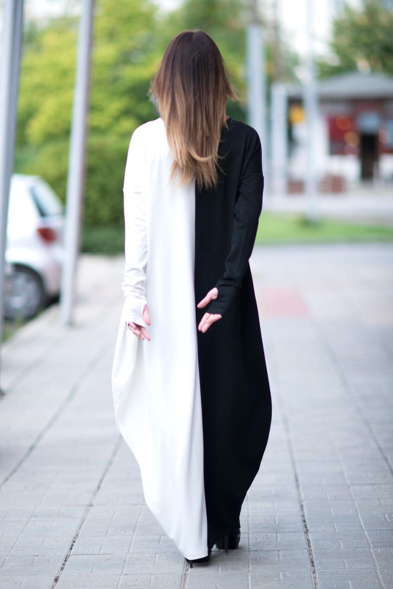 Long Sleeve Dress, Warm Maxi Dress, Maxi Dresses For Women, Black and White Dress, Fall Dress, Casual Plus Size Dress WENDY DR0139PM image 3