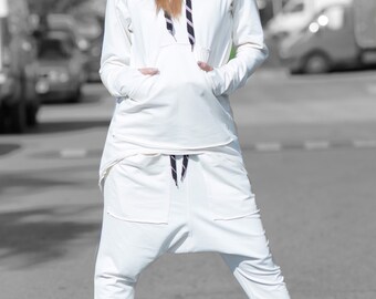 Baby Pink Sports Women Set, Hoodie With Drop Crotch Pants