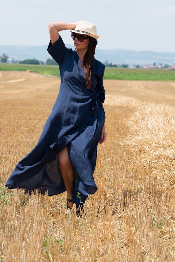 linen button down dress with sleeves Fitted Button Down Linen Shirt Dress S / DENIM main image 0
