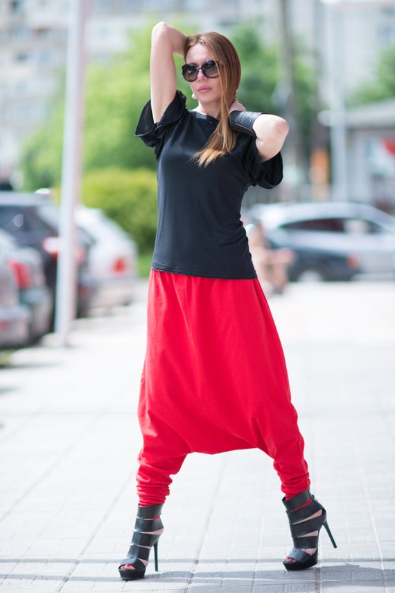 Women Clothing, Plus Size Clothing, Elegant Red Tricot Pants