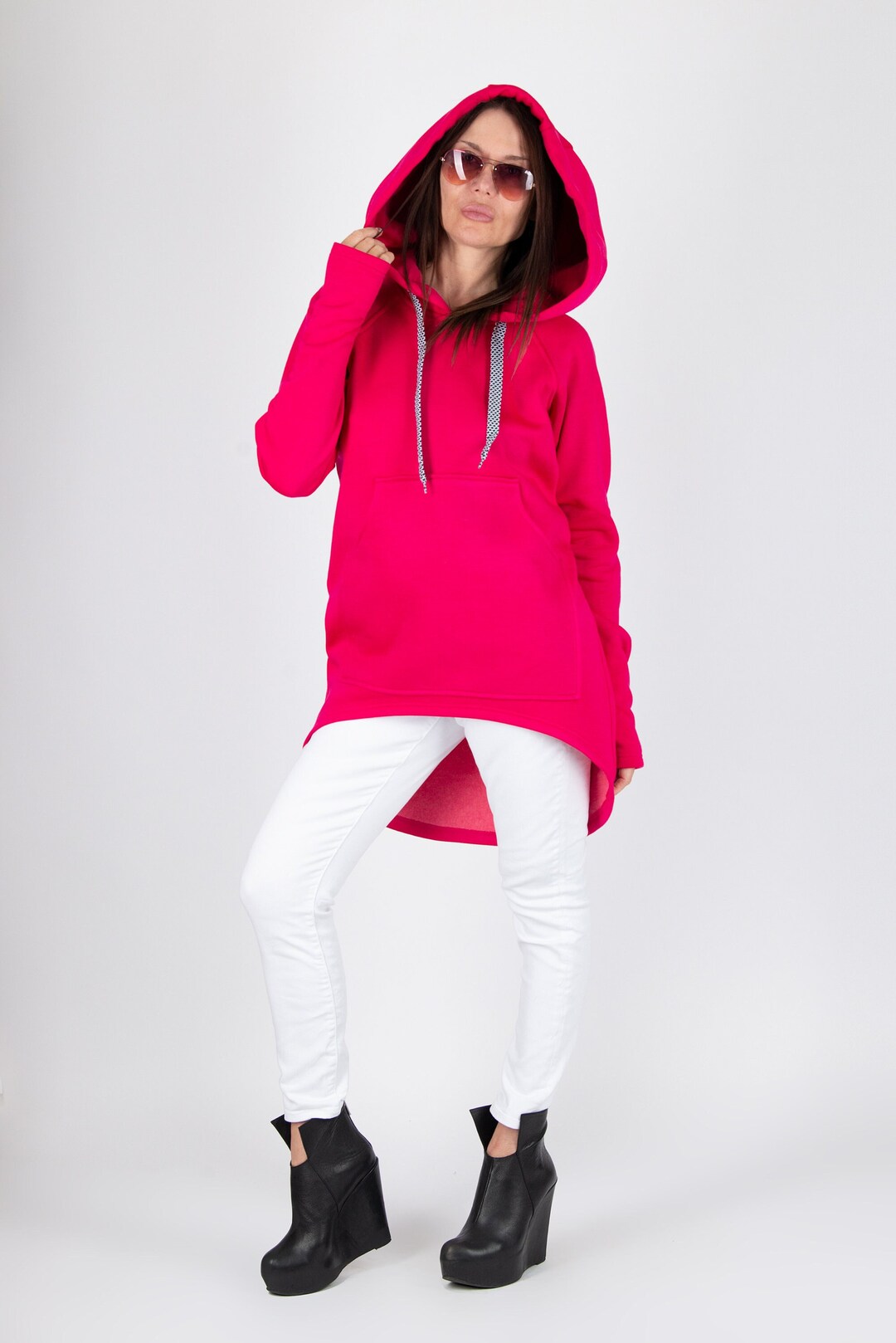 Frauen Hot Pink Hoodie asymetrisches Sweatshirt Plus Size - Etsy.de