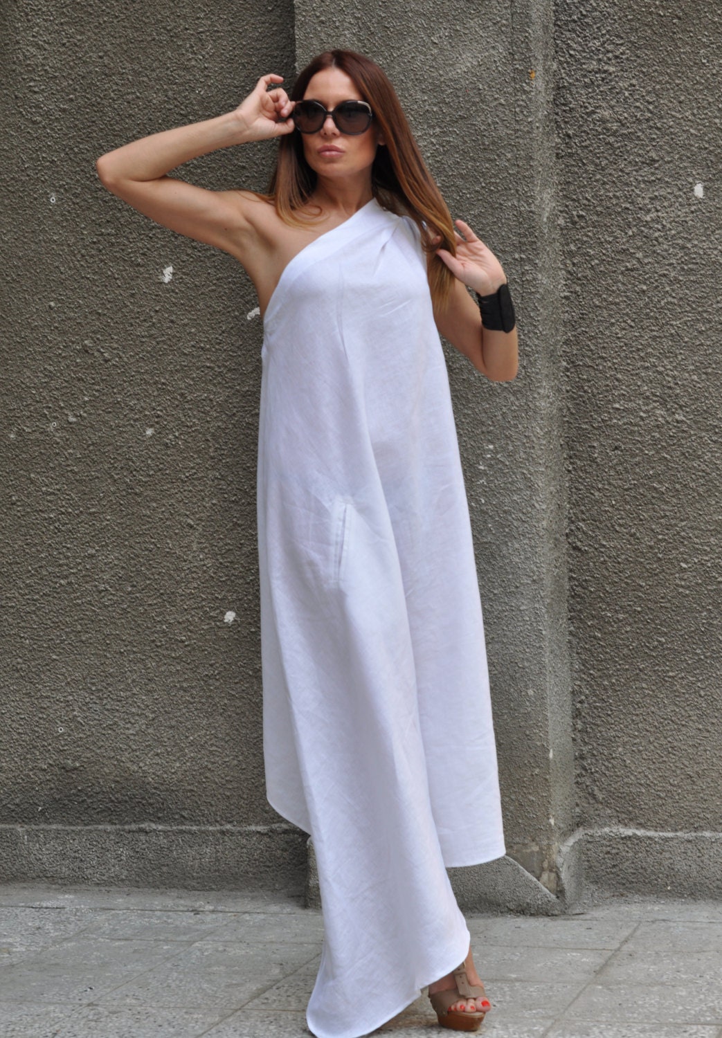 White Party dress for women/Casual Linen White Dress/One Etsy