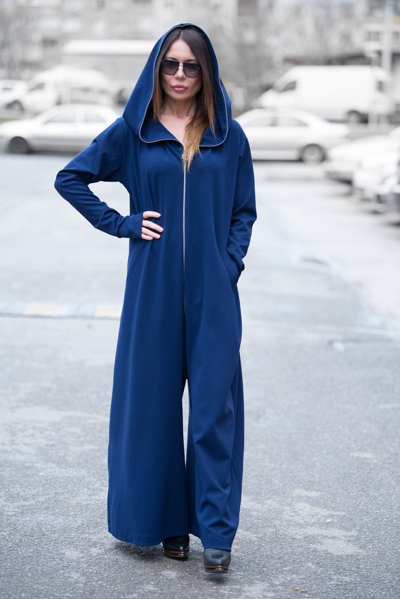 Hoodie Women, Hooded Jumpsuit, Cotton Jumpsuit, Maxi Jumpsuit, Loose Casual  Drop Crotch Jumpsuit EVIAN JP0345PM 