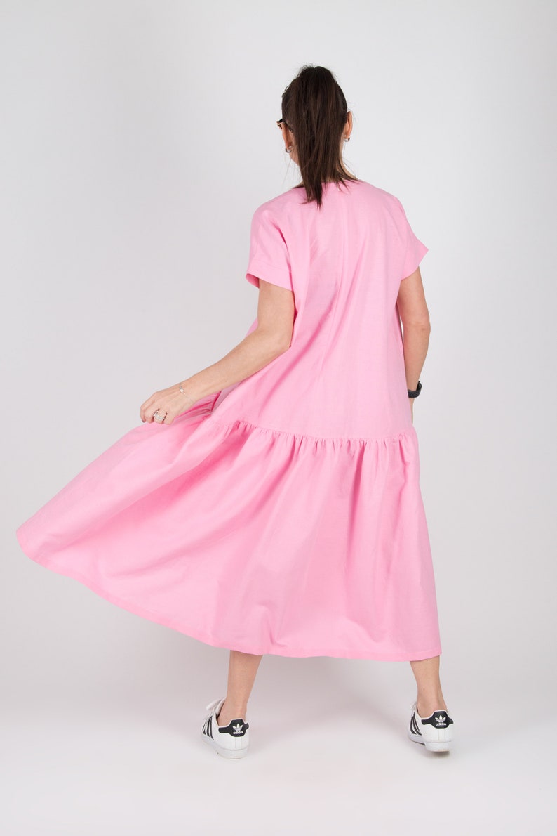 Baby Pink linen dress/Summer Dress/Linen Woman Flounces | Etsy